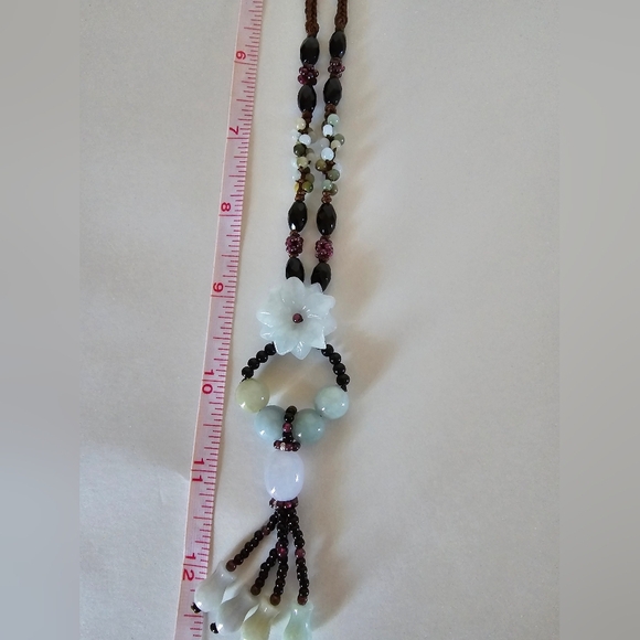 Carved Jadeite Jade  Flower Necklace Silk Rope Lots of Other Details Jade - Picture 8 of 16